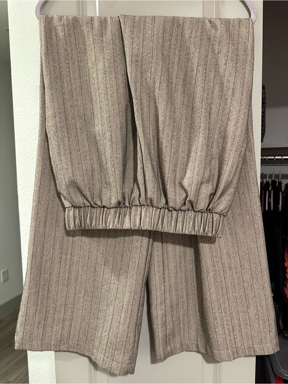 Women's Metallic Taupe Wide-Leg Pants